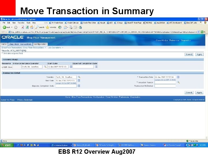 Move Transaction in Summary EBS R 12 Overview Aug 2007 