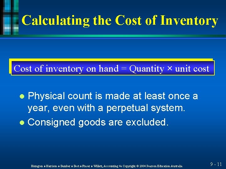 On Hand Inventory Vs.net Inventory Retail Inventory Chapter 9 HORNGREN HARRISON BAMBER BEST