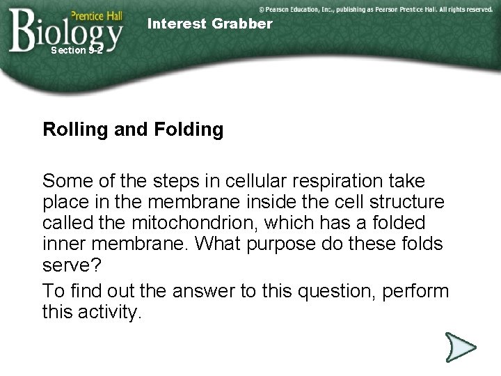 Interest Grabber Section 9 -2 Rolling and Folding Some of the steps in cellular