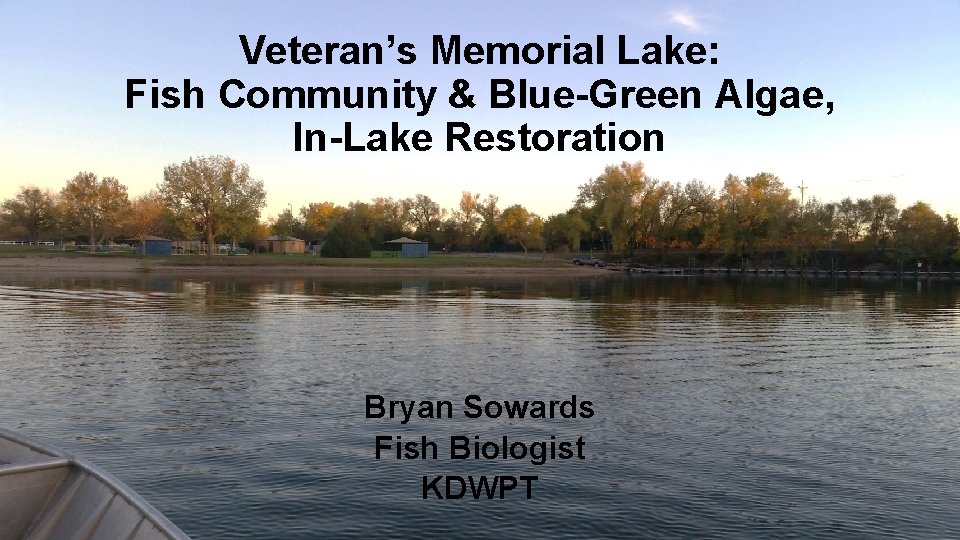 Veteran’s Memorial Lake: Fish Community & Blue-Green Algae, In-Lake Restoration Bryan Sowards Fish Biologist