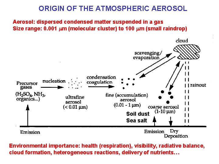 ORIGIN OF THE ATMOSPHERIC AEROSOL Aerosol: dispersed condensed matter suspended in a gas Size