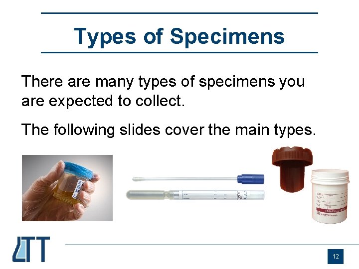 Types of Specimens There are many types of specimens you are expected to collect.