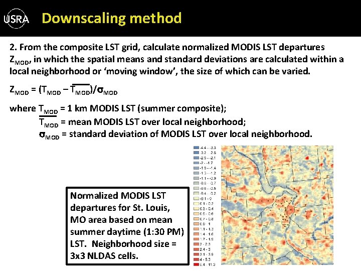 Downscaling method 2. From the composite LST grid, calculate normalized MODIS LST departures ZMOD,
