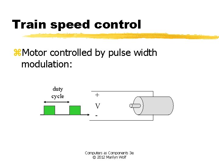 Train speed control z. Motor controlled by pulse width modulation: duty cycle + V