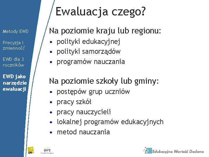 Ewaluacja czego? Metody EWD Precyzja i zmienność EWD dla 3 roczników EWD jako narzędzie