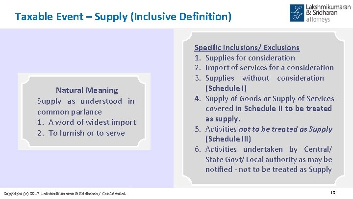 Taxable Event – Supply (Inclusive Definition) Natural Meaning Supply as understood in common parlance