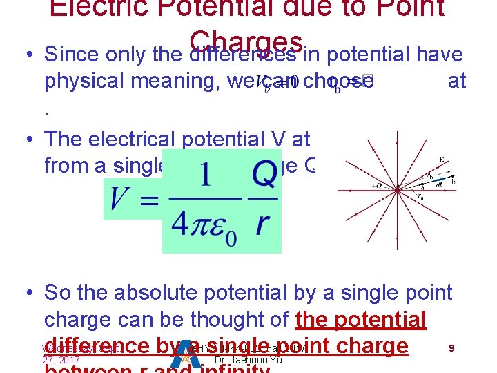  • Electric Potential due to Point Charges Since only the differences in potential