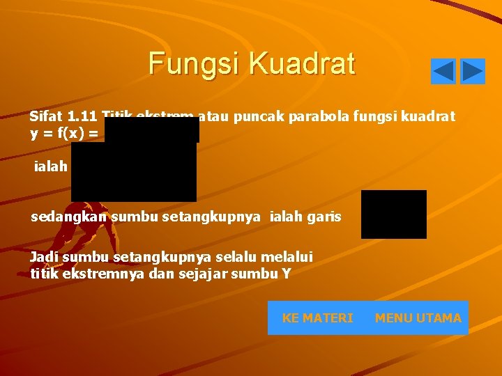 Fungsi Kuadrat Sifat 1. 11 Titik ekstrem atau puncak parabola fungsi kuadrat y =