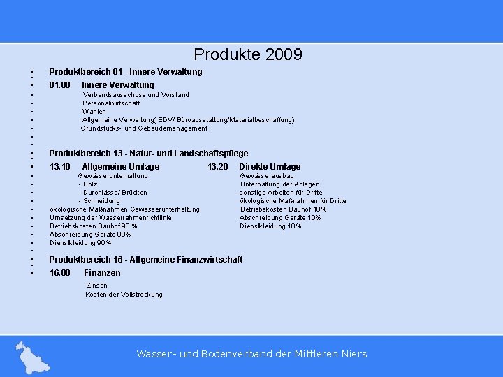 Produkte 2009 • Produktbereich 01 - Innere Verwaltung • 01. 00 • Innere Verwaltung