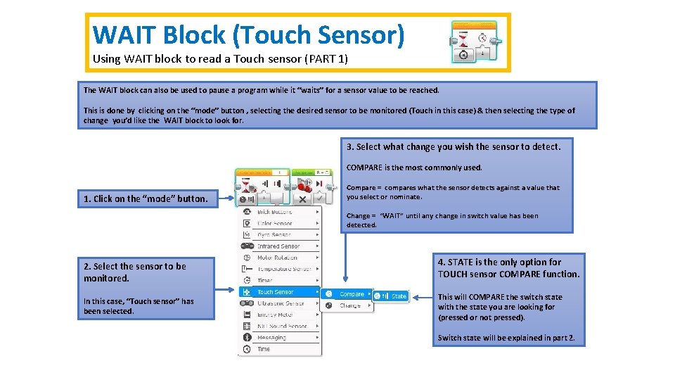 WAIT Block (Touch Sensor) Using WAIT block to read a Touch sensor (PART 1)