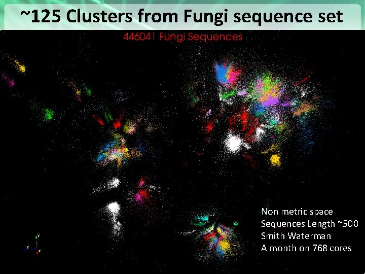 ~125 Clusters from Fungi sequence set Non metric space Sequences Length ~500 Smith Waterman