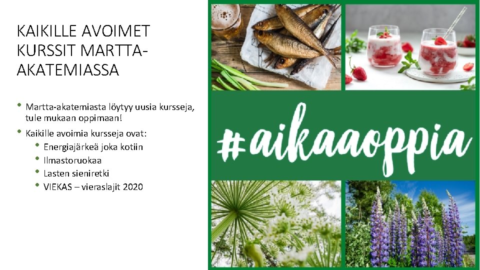 KAIKILLE AVOIMET KURSSIT MARTTAAKATEMIASSA • Martta-akatemiasta löytyy uusia kursseja, tule mukaan oppimaan! • Kaikille