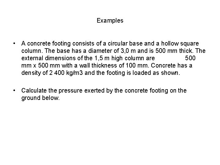 Examples • A concrete footing consists of a circular base and a hollow square Examples • A concrete footing consists of a circular base and a hollow square