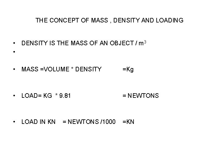 THE CONCEPT OF MASS , DENSITY AND LOADING • DENSITY IS THE MASS OF THE CONCEPT OF MASS , DENSITY AND LOADING • DENSITY IS THE MASS OF
