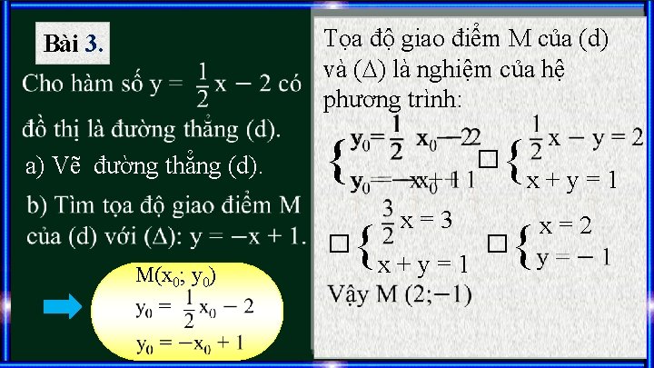 Tọa độ giao điểm M của (d) và ( ) là nghiệm của hệ