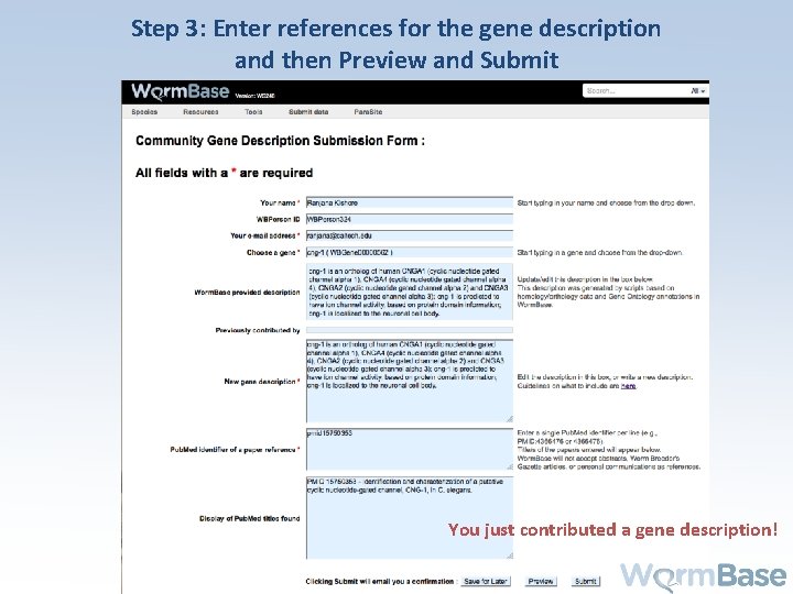 Step 3: Enter references for the gene description and then Preview and Submit You