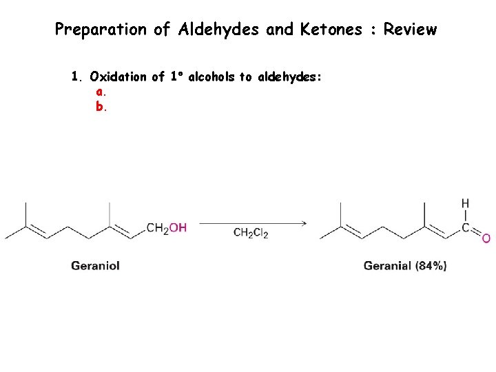 Preparation of Aldehydes and Ketones : Review 1. Oxidation of 1 alcohols to aldehydes: Preparation of Aldehydes and Ketones : Review 1. Oxidation of 1 alcohols to aldehydes: