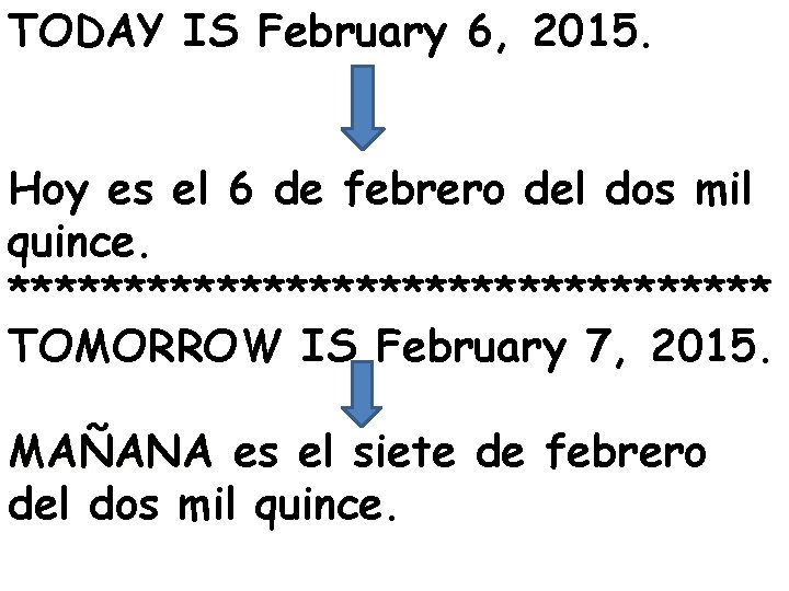 TODAY IS February 6, 2015. Hoy es el 6 de febrero del dos mil