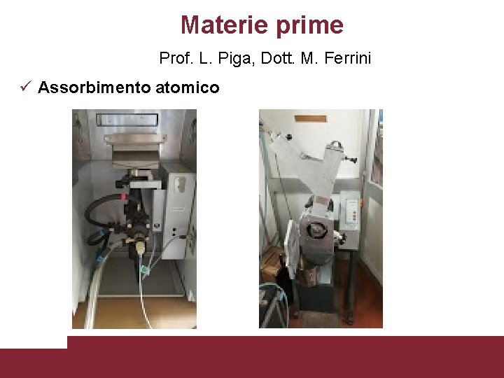 Materie prime Prof. L. Piga, Dott. M. Ferrini Assorbimento atomico Laboratori DICMA Pagina 10
