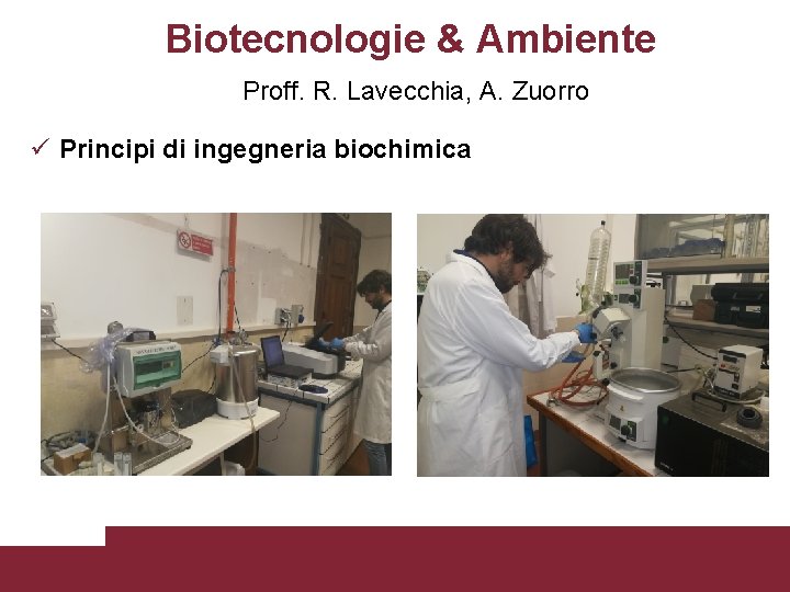 Biotecnologie & Ambiente Proff. R. Lavecchia, A. Zuorro Principi di ingegneria biochimica Laboratori DICMA