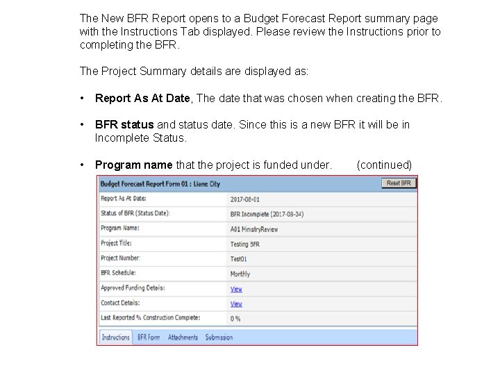 Create New Budget Forecast Report BFR Click on