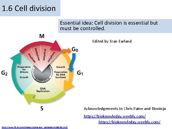 1. 6 Cell division Essential idea: Cell division is essential but must be controlled.