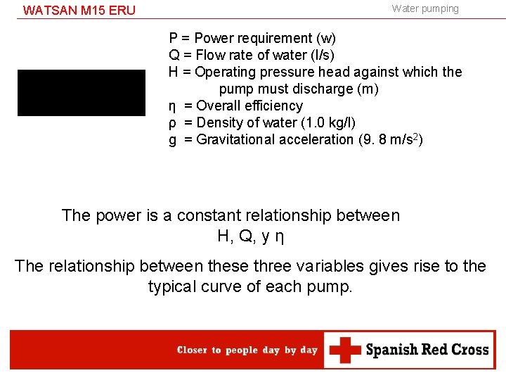 WATSAN M 15 ERU Water pumping P = Power requirement (w) Q = Flow