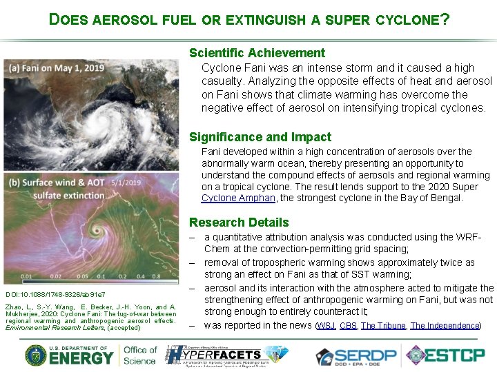 DOES AEROSOL FUEL OR EXTINGUISH A SUPER CYCLONE? Scientific Achievement Cyclone Fani was an