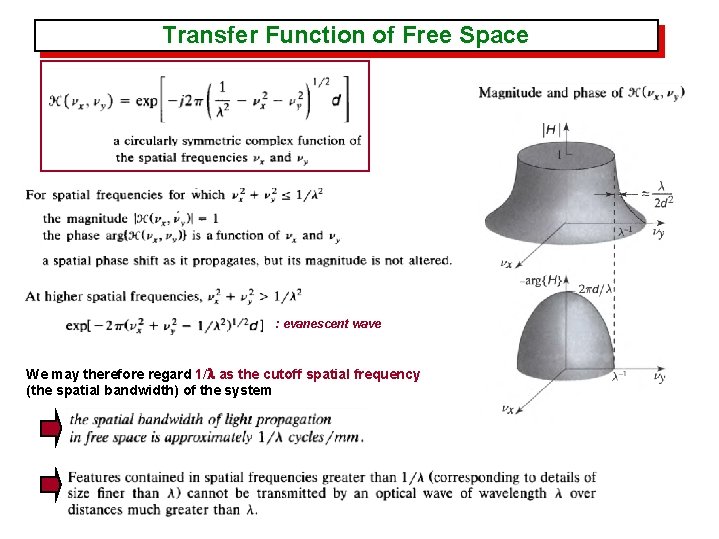Transfer Function of Free Space : evanescent wave We may therefore regard 1/l as
