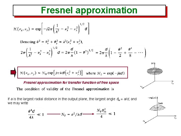 Fresnel approximation for transfer function of free space If a is the largest radial