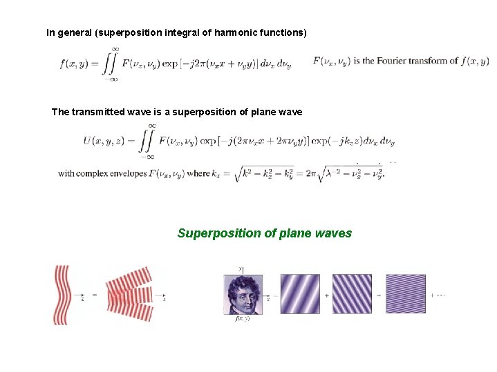 In general (superposition integral of harmonic functions) The transmitted wave is a superposition of