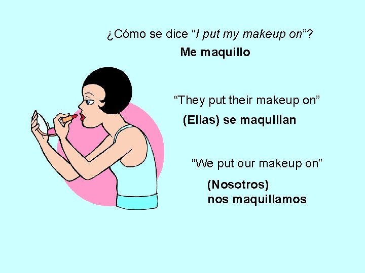 ¿Cómo se dice “I put my makeup on”? Me maquillo “They put their makeup