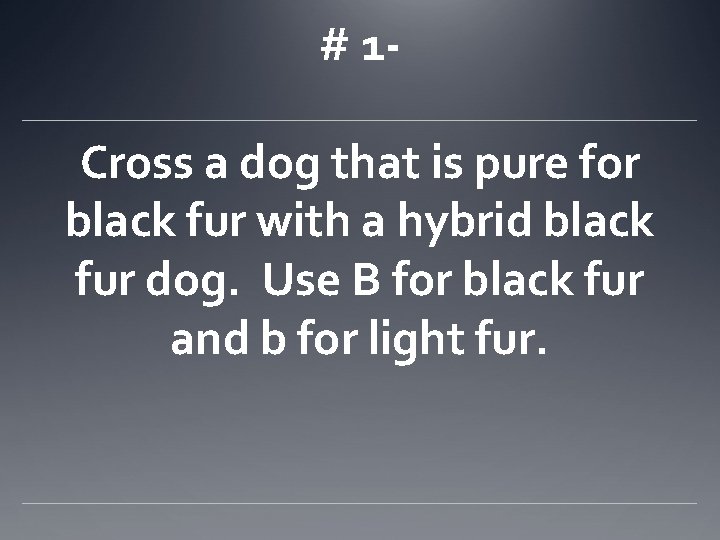 # 1 Cross a dog that is pure for black fur with a hybrid