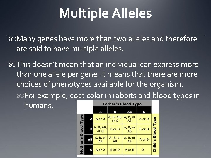 Multiple Alleles Many genes have more than two alleles and therefore are said to