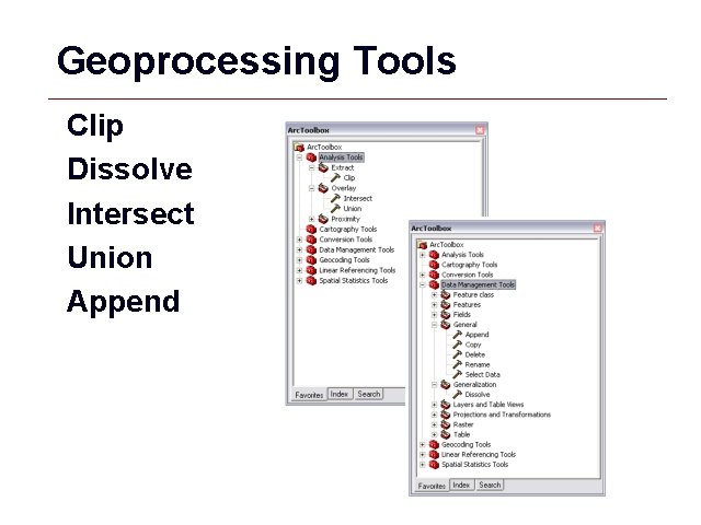 Geoprocessing Tools Clip Dissolve Intersect Union Append GIS 20 