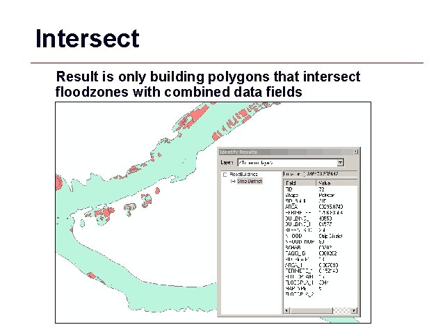 Intersect Result is only building polygons that intersect floodzones with combined data fields GIS