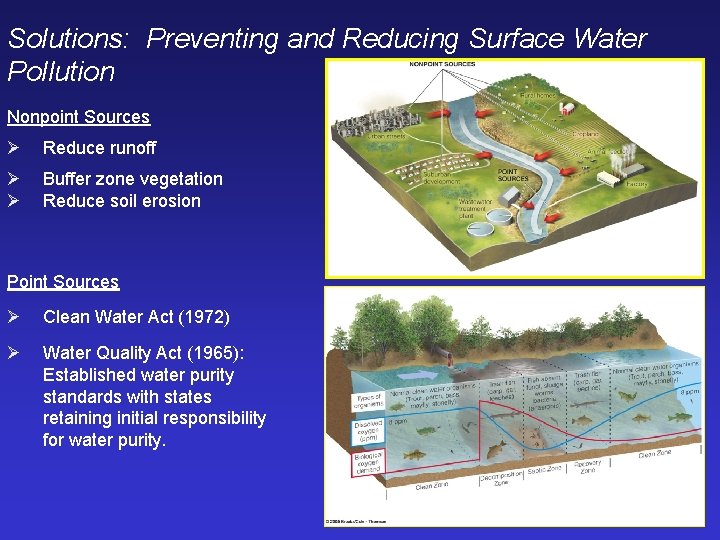 Solutions: Preventing and Reducing Surface Water Pollution Nonpoint Sources Ø Reduce runoff Ø Ø
