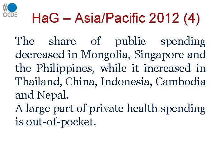 Ha. G – Asia/Pacific 2012 (4) The share of public spending decreased in Mongolia,