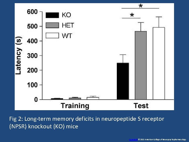 Fig 2: Long-term memory deficits in neuropeptide S receptor (NPSR) knockout (KO) mice Copyright