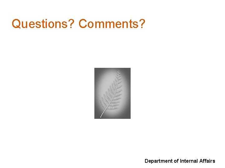 Questions? Comments? Department of Internal Affairs 