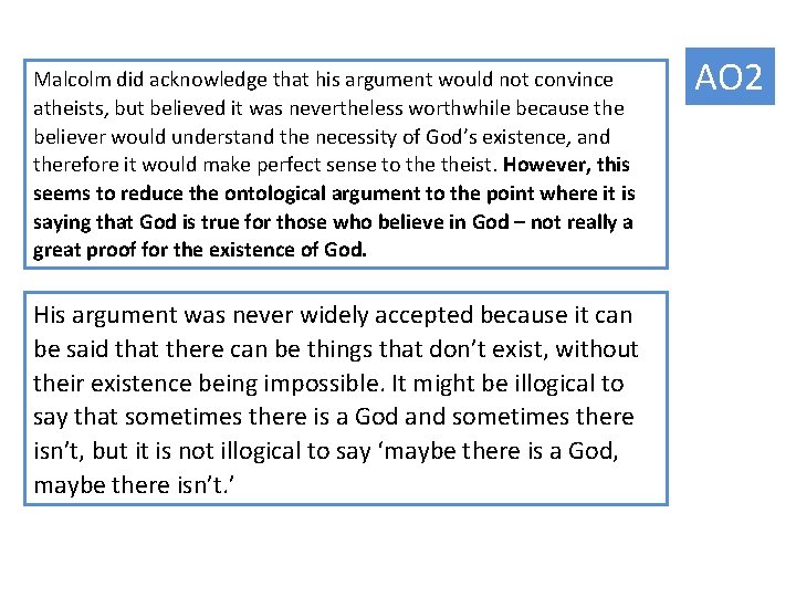 Malcolm did acknowledge that his argument would not convince atheists, but believed it was