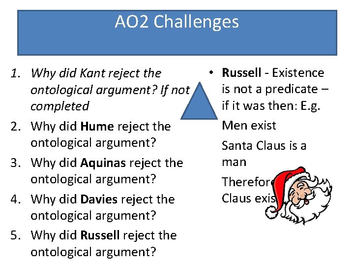 AO 2 Challenges 1. Why did Kant reject the ontological argument? If not completed