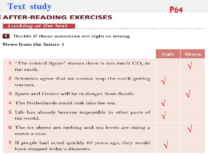 Text study P 64 √ √ √ √ 