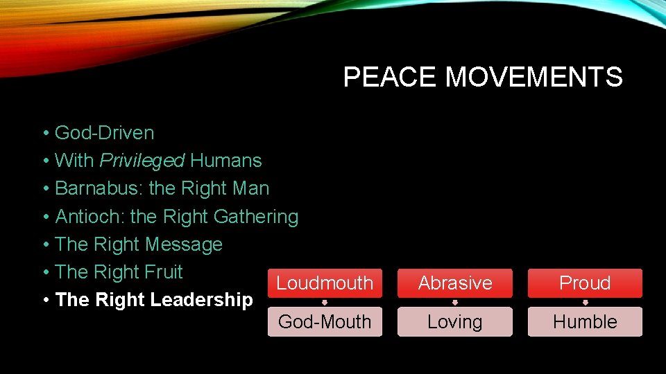 PEACE MOVEMENTS • God-Driven • With Privileged Humans • Barnabus: the Right Man •