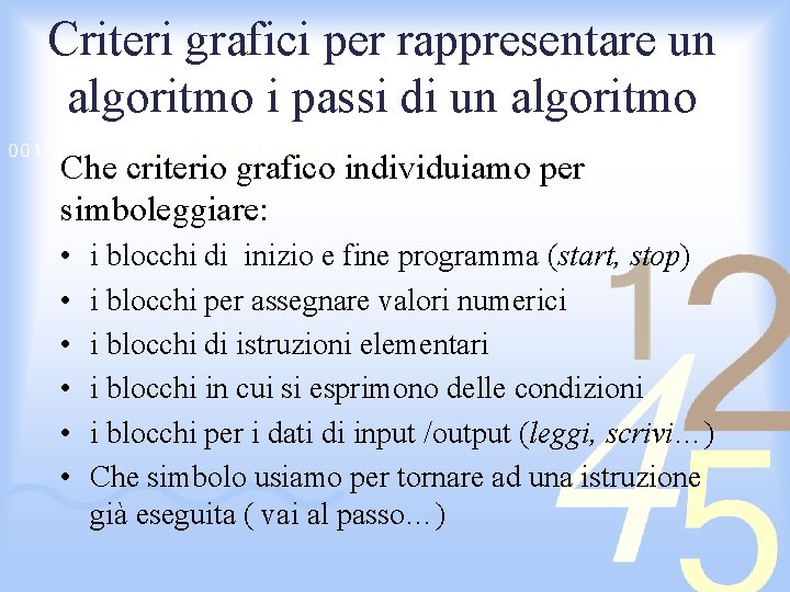 Criteri grafici per rappresentare un algoritmo i passi di un algoritmo Che criterio grafico