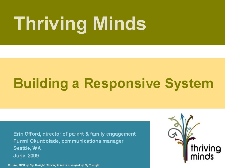 Thriving Minds Building a Responsive System Erin Offord, director of parent & family engagement