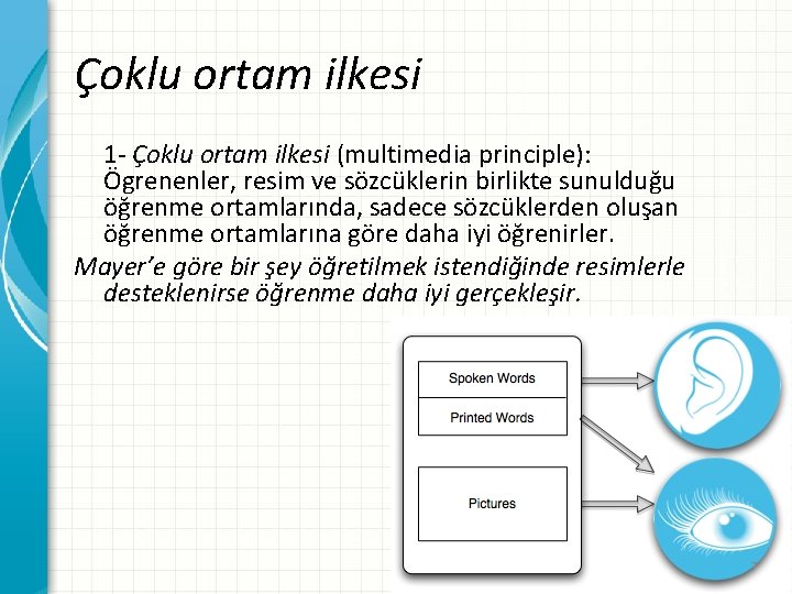 Çoklu ortam ilkesi 1 - Çoklu ortam ilkesi (multimedia principle): Ögrenenler, resim ve sözcüklerin