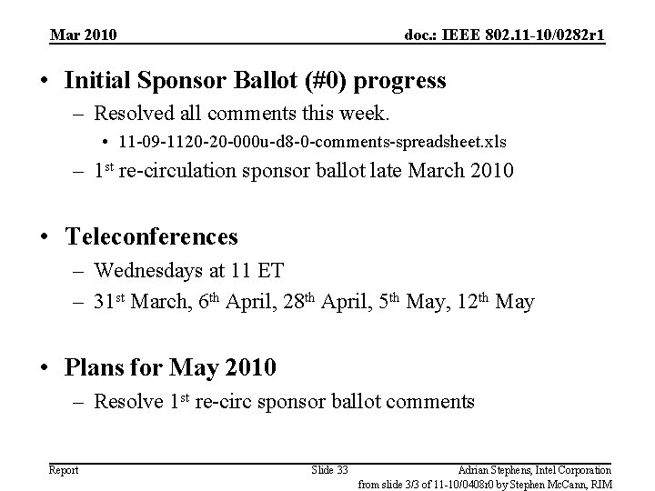 Mar 2010 doc. : IEEE 802. 11 -10/0282 r 1 • Initial Sponsor Ballot
