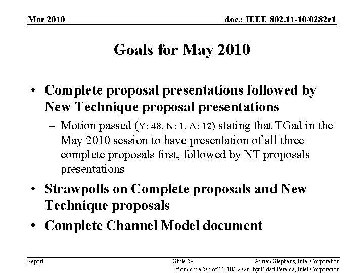 Mar 2010 doc. : IEEE 802. 11 -10/0282 r 1 Goals for May 2010