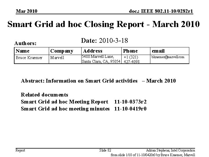 Mar 2010 doc. : IEEE 802. 11 -10/0282 r 1 Smart Grid ad hoc